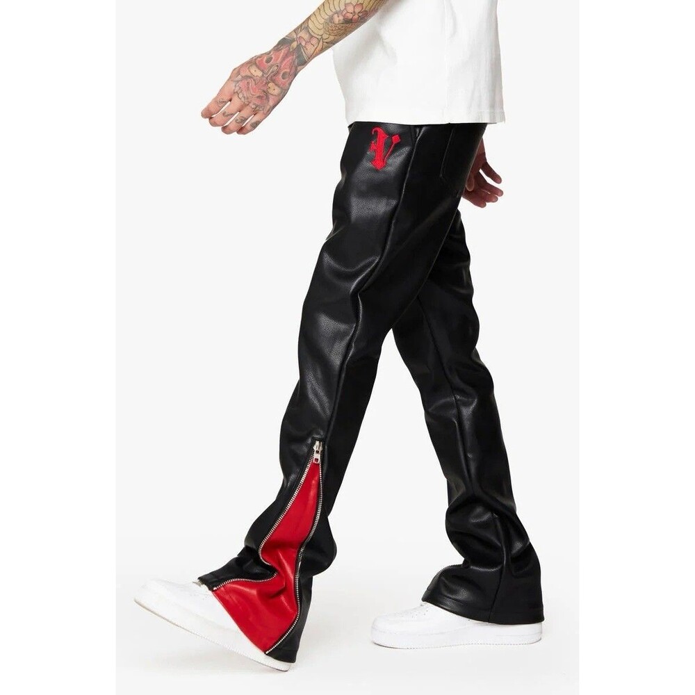 Valabasas VPLAY Cerniera Leather Stacked Pants Black Red Youth Sz 20 (waist 30)